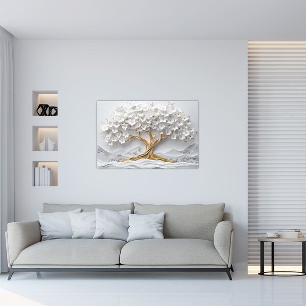 Kép – 3D elegáns életfa virágokkal (90x60 cm)