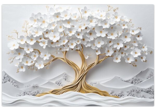 Kép – 3D elegáns életfa virágokkal (90x60 cm)