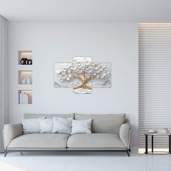 Kép – 3D elegáns életfa virágokkal (90x60 cm)