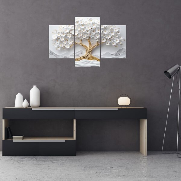 Kép – 3D elegáns életfa virágokkal (90x60 cm)