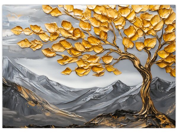 Kép – Fa arany levelekkel (70x50 cm)