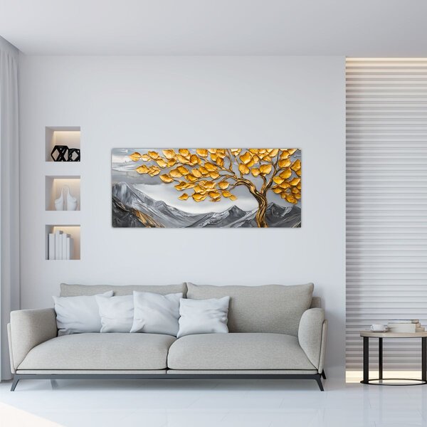 Kép – Fa arany levelekkel (120x50 cm)