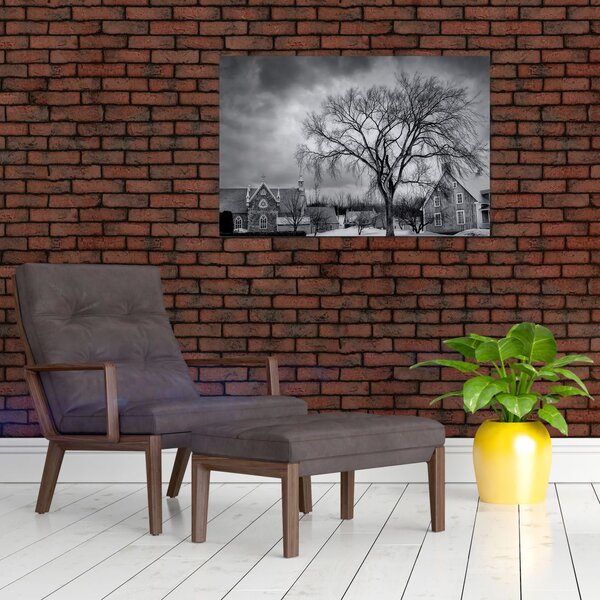 Fekete fehér falu képe (90x60 cm)