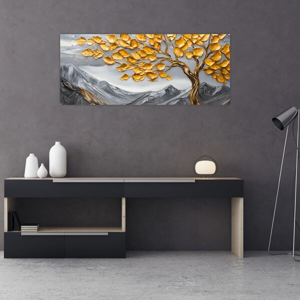 Kép – Fa arany levelekkel (120x50 cm)