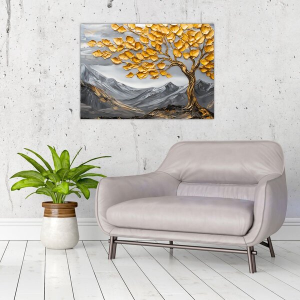Kép – Fa arany levelekkel (70x50 cm)