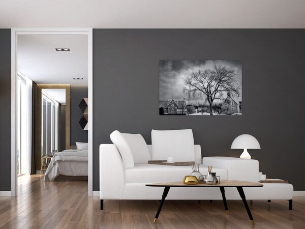 Fekete fehér falu képe (90x60 cm)