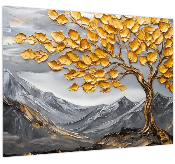 Kép – Fa arany levelekkel (70x50 cm)