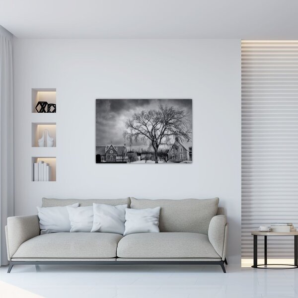 Fekete fehér falu képe (90x60 cm)