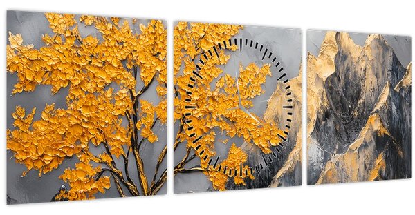 Kép – Arany fa a hegyekben (órával) (90x30 cm)