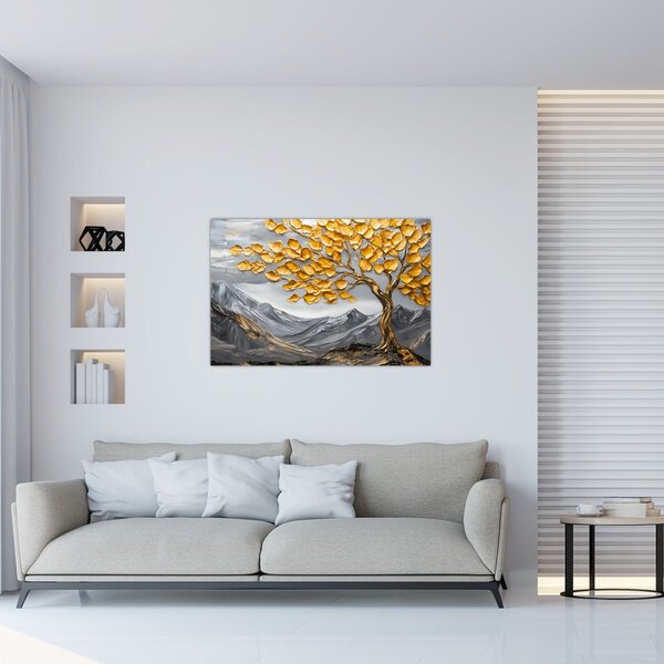 Kép – Fa arany levelekkel (90x60 cm)