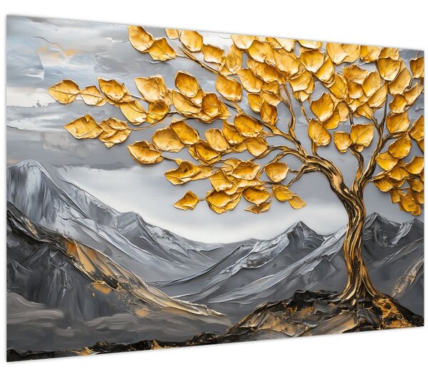 Kép – Fa arany levelekkel (90x60 cm)