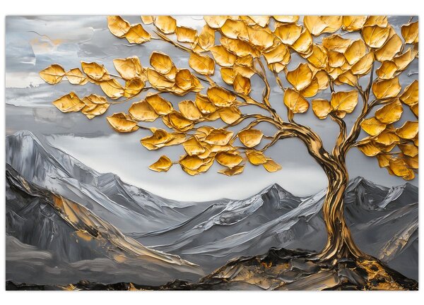 Kép – Fa arany levelekkel (90x60 cm)