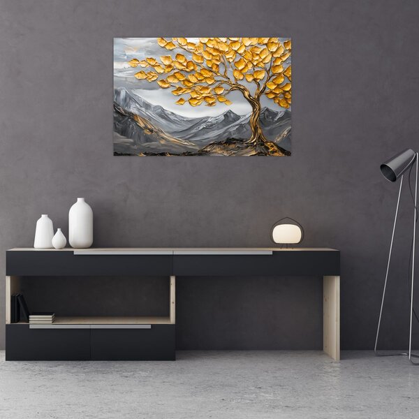 Kép – Fa arany levelekkel (90x60 cm)