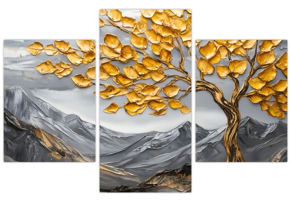 Kép – Fa arany levelekkel (90x60 cm)