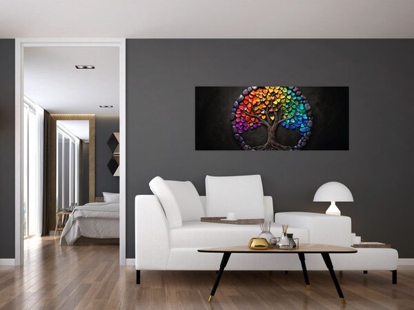 Kép – Fa színes szívekkel (120x50 cm)
