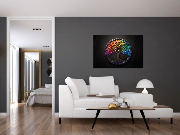 Kép – Fa színes szívekkel (90x60 cm)