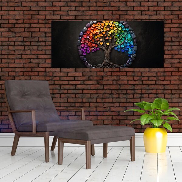 Kép – Fa színes szívekkel (120x50 cm)