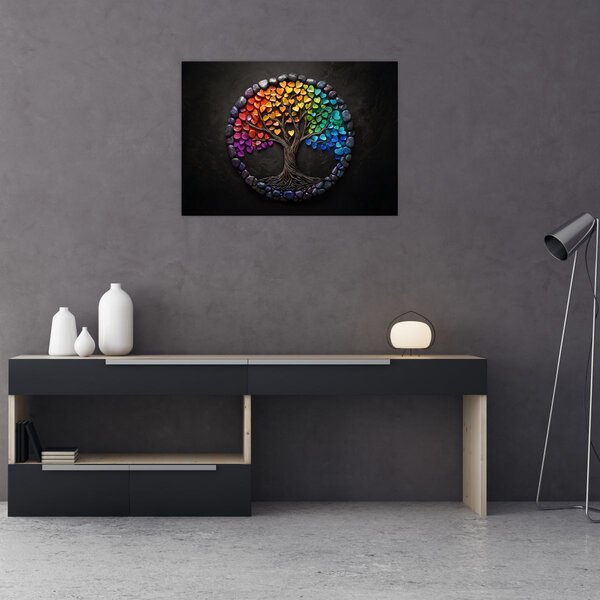 Kép – Fa színes szívekkel (70x50 cm)