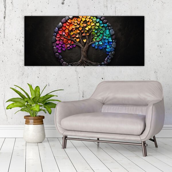Kép – Fa színes szívekkel (120x50 cm)