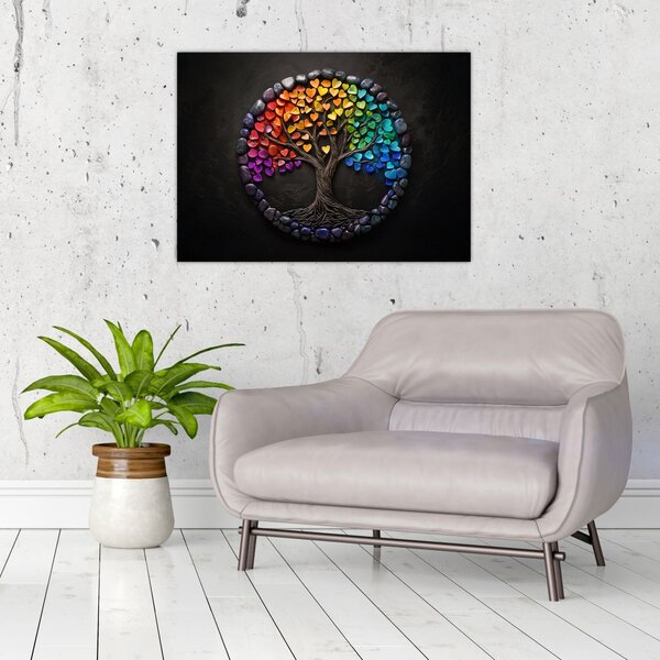 Kép – Fa színes szívekkel (70x50 cm)