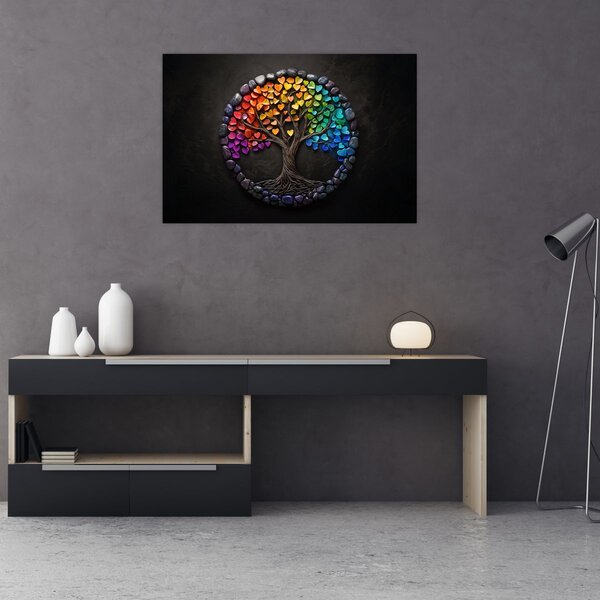 Kép – Fa színes szívekkel (90x60 cm)