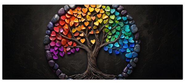 Kép – Fa színes szívekkel (120x50 cm)