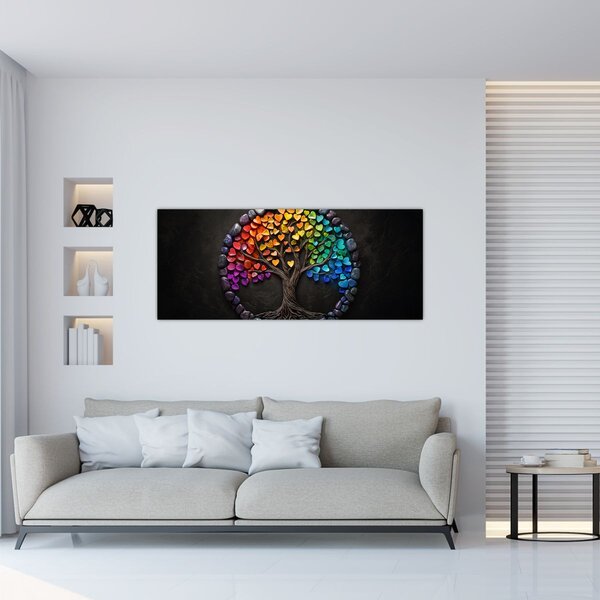 Kép – Fa színes szívekkel (120x50 cm)