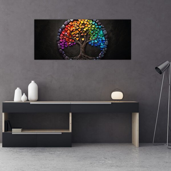 Kép – Fa színes szívekkel (120x50 cm)