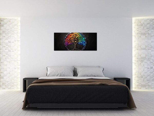 Kép – Fa színes szívekkel (120x50 cm)