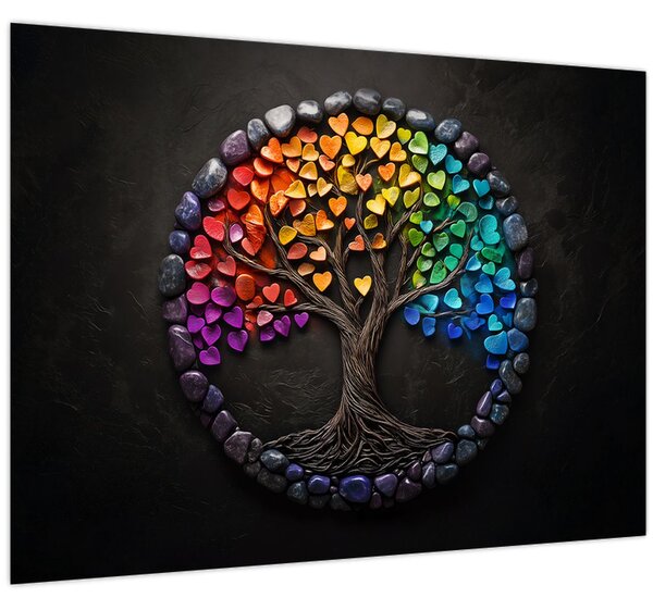 Kép – Fa színes szívekkel (70x50 cm)