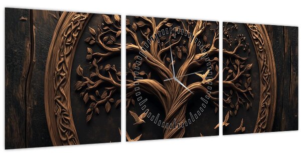 Kép – Fából készült életfa (órával) (90x30 cm)