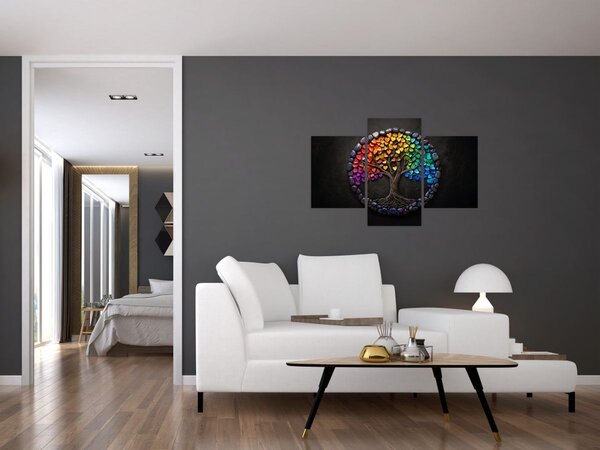 Kép – Fa színes szívekkel (90x60 cm)