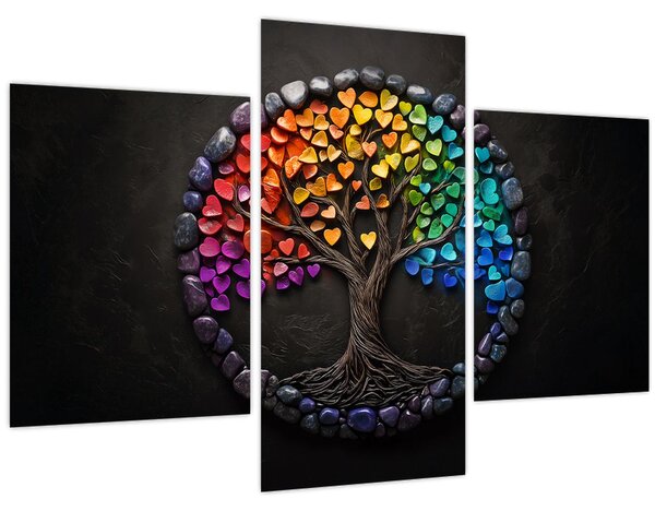 Kép – Fa színes szívekkel (90x60 cm)