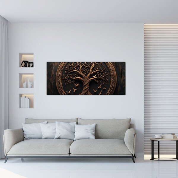 Kép – Fából készült életfa (120x50 cm)