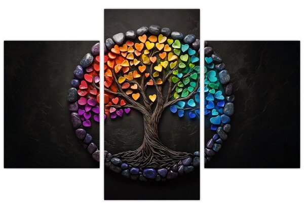 Kép – Fa színes szívekkel (90x60 cm)