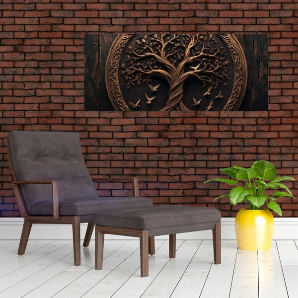 Kép – Fából készült életfa (120x50 cm)