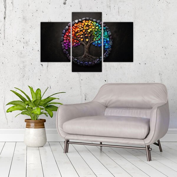 Kép – Fa színes szívekkel (90x60 cm)