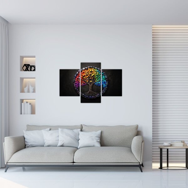 Kép – Fa színes szívekkel (90x60 cm)