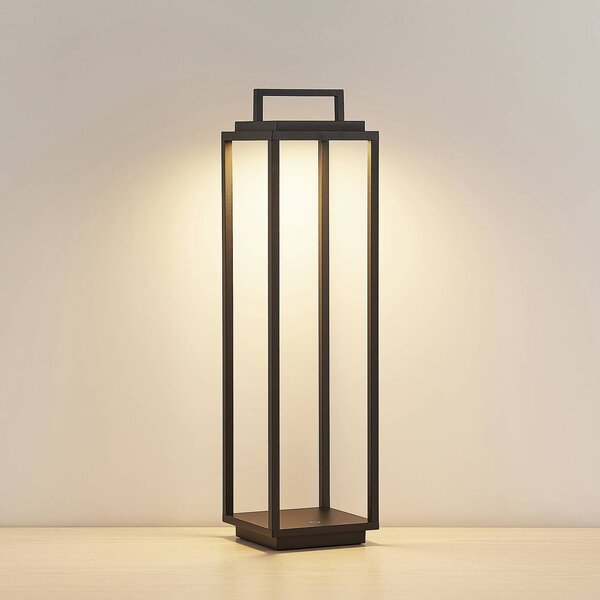 Lucande LED kültéri lámpa Elaja, fekete, újratölthető akkumulátor, USB,, dimmelhető, Fekete, Alumínium, Modern