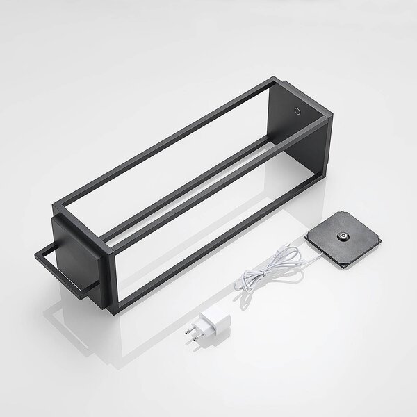 Lucande LED kültéri lámpa Elaja, fekete, újratölthető akkumulátor, USB,, dimmelhető, Fekete, Alumínium, Modern