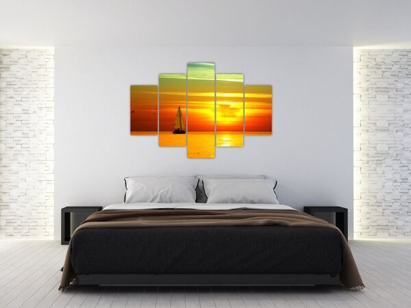 Naplemente egy jachttal képe (150x105 cm)