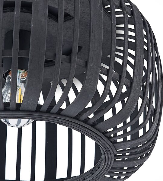 Lindby Canyana mennyezeti lámpa, fekete, rattan, Ø 40 cm, dimmelhető, Sötét fa, Nappali / Étkező, Fa, Vidéki otthon / Rusztikus