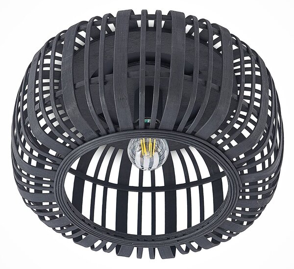 Lindby Canyana mennyezeti lámpa, fekete, rattan, Ø 40 cm, dimmelhető, Sötét fa, Nappali / Étkező, Fa, Vidéki otthon / Rusztikus