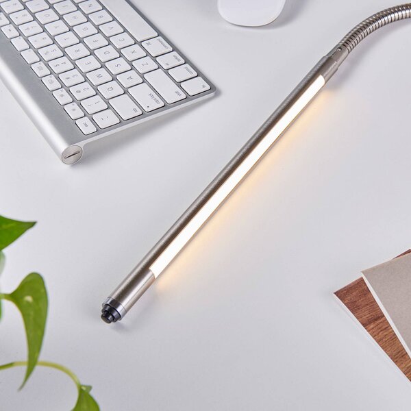 Lindby LED-es bilincslámpa Lionard, 53 cm, matt nikkel, fém, Alu / szürke / cink, Dolgozószoba / Iroda, fém, Modern