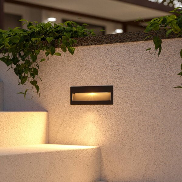 Lucande LED beépíthető fali lámpa Loya, 23 x 8 cm, szürke, IP54, Fekete, Alumínium, Modern