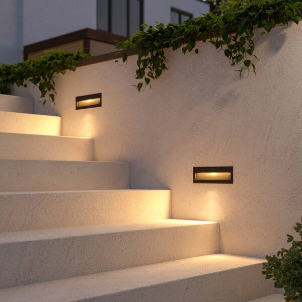 Lucande LED beépíthető fali lámpa Loya, 23 x 8 cm, szürke, IP54, Fekete, Alumínium, Modern