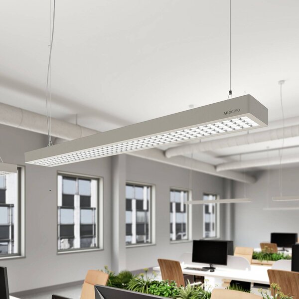 Arcchio Susi LED irodai függesztéklámpa, ezüst, 120 cm, 4000K, DALI, dimmelhető, Alu / szürke / cink, Dolgozószoba / Iroda, Alumínium, Modern