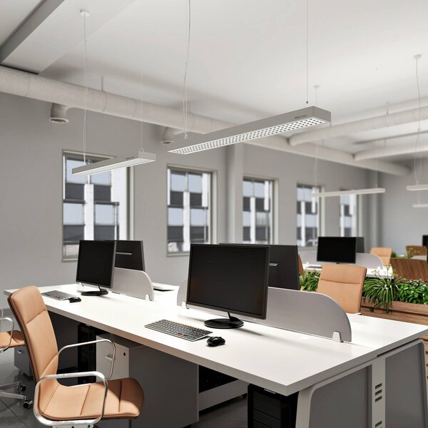 Arcchio Susi LED irodai függesztéklámpa, ezüst, 120 cm, 4000K, DALI, dimmelhető, Alu / szürke / cink, Dolgozószoba / Iroda, Alumínium, Modern