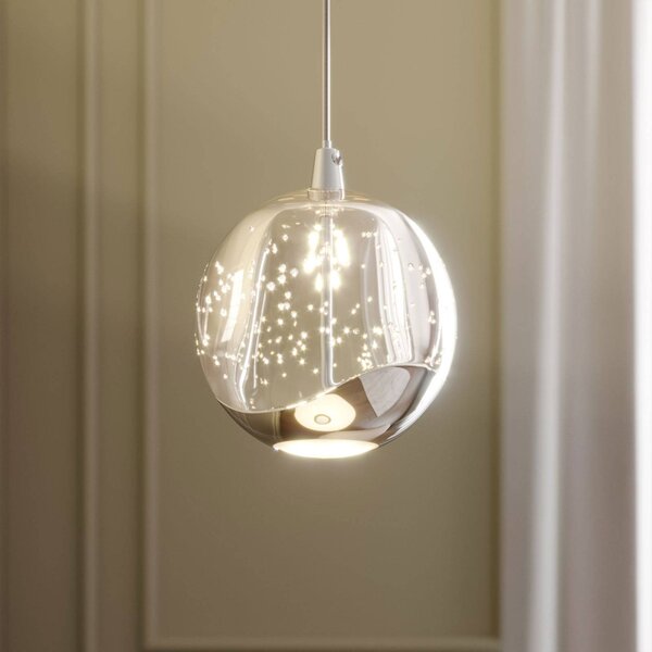 Lucande LED-es függőlámpa Hayley, Ø 9 cm, króm színű, üveg, Tiszta / átlátszó, Nappali / Étkező, Üveg, Modern