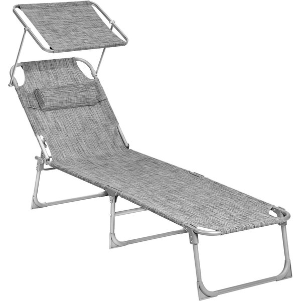 Összecsukható napozóágy napellenzővel 53 x 193 x 29,5 cm, 150 kg-ig terhelhető, Greige